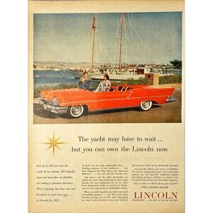 Lincoln Convertible "Unmistakenly the finest in the fine car field" Print Ad '57
